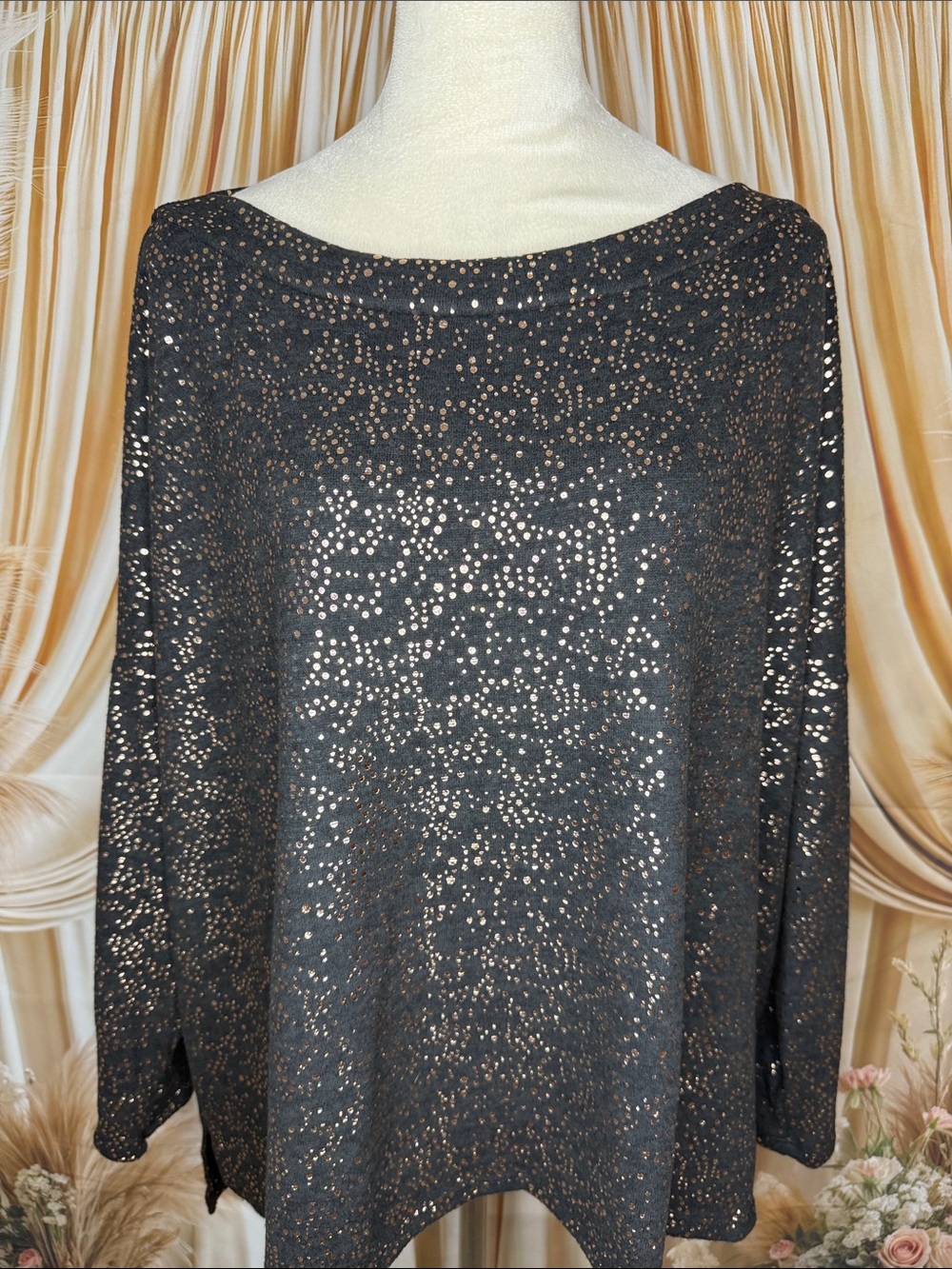 Fantastic Fawn Black Top with Rose Gold Dot Accents